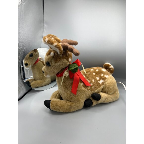 VTG Animated Sitting Reindeer Large 14" Plush Christmas Decor by Santa's Best - Picture 12 of 12